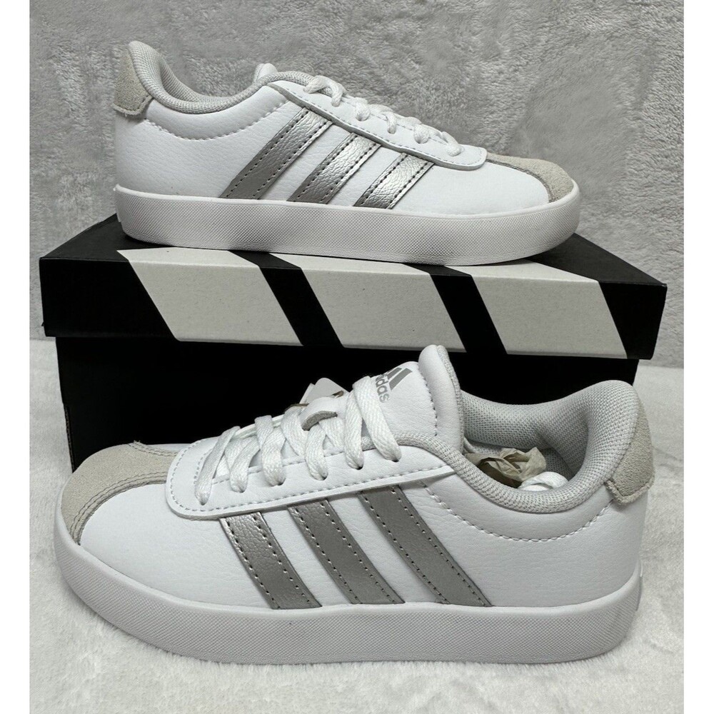 Adidas VL Court 3.0 K Kids Sneakers Size 12K White Gray Suede Skate Shoes JS0876